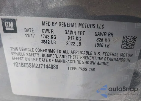 2018 Chevrolet Cruze Lt Auto from USA, damaged, VIN 1G1BE5SM2J7144089